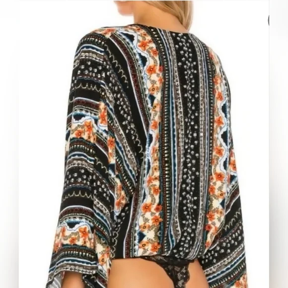Free People Intimately For You Black Multicolor Boho Lace Bodysuit - Picture 3 of 7
